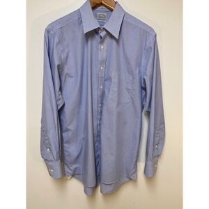 Eagle Shirtmakers Button Down Mens 16.5 34/35 Blue White Striped Non-Iron Shirt